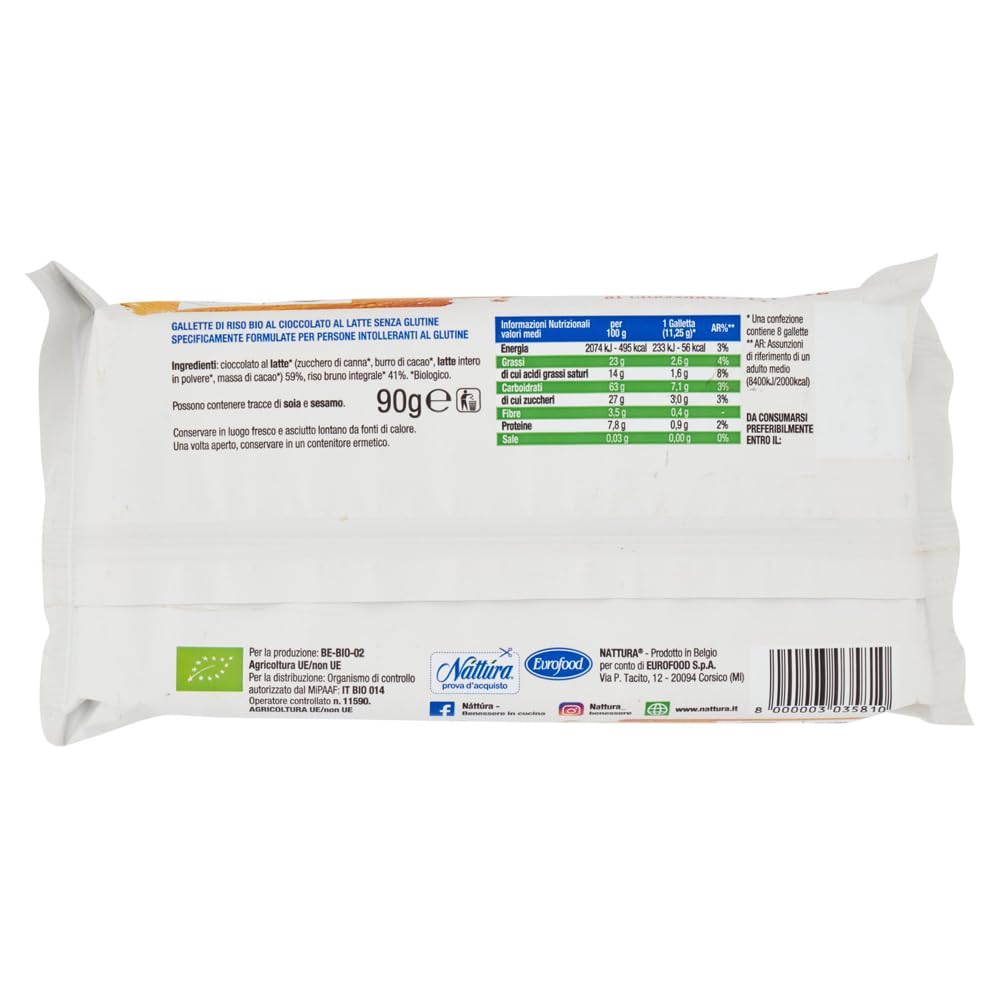 Italian Gourmet Náttúra Italian Gourmet gallette di riso bio al cioccolato | ricoperte e leggere, mit Milchschokolade, Ballaststoffquelle für merenda e, Gesamtnettogewicht 1,44 kg + Kostenlos Polpa 400g