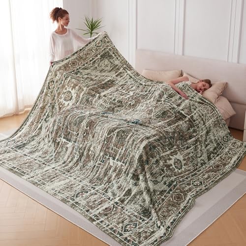 Oversized Vintage Pattern Blanket 120x120 Inches, Giant 10'x10' for Bed, Travel, and Camping, Extra Large Soft Blanket for The Whole Family and Outdoor, Brown