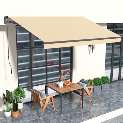 HOMEDEMO 12x9.8 Retractable Awning for Patio, Manual Awnings, Sunshade Shelter Crank Handle, UV &...