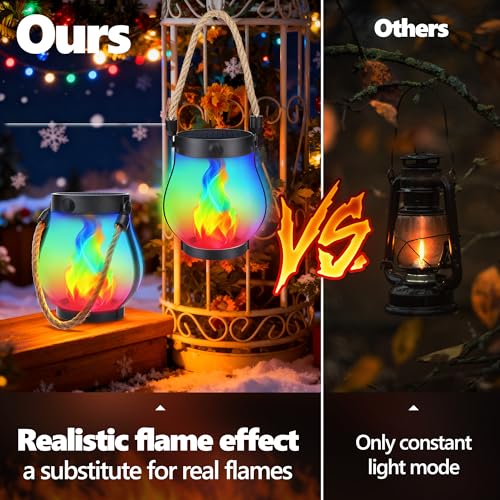 Jyoiat 2 Pack Solar Outdoor Lanterns, Dancing Flame Lights, Multicolor - image 5