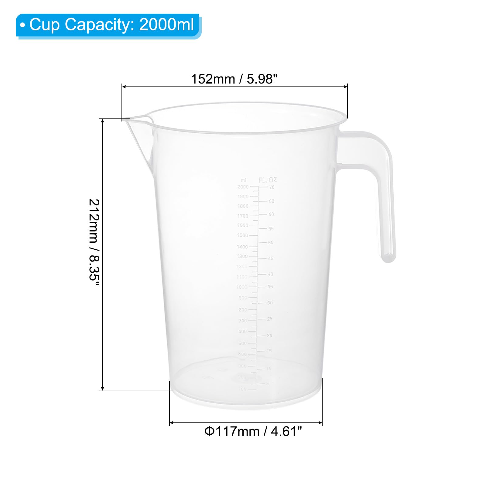 PATIKIL Béchers de Mesure de 2000 Ml pour les Expériences en Laboratoire