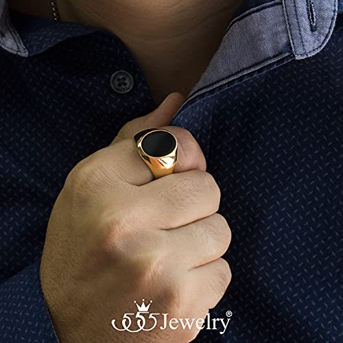 555Jewelry Stainless Steel High Polish Plain Oval Black Onyx Signet Ring for Men2