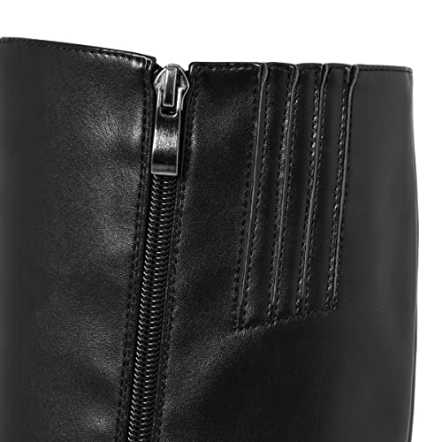 Synchoiss Womens Black Platform Knee High Boots Wedges High Heel Round-Toe Side Zip Punk Motorcycles Goth Combat Boots For Women #TOP6