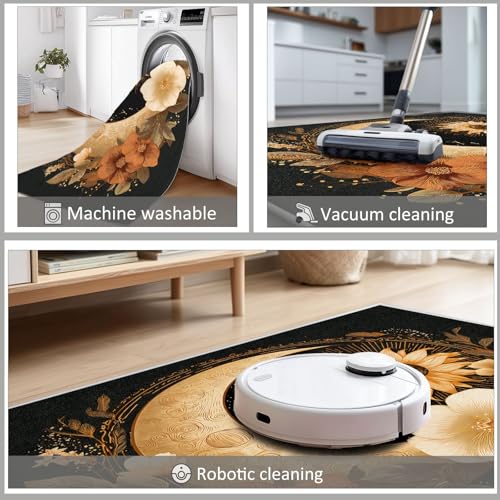 Tapis de salon lavable machine antidérapant à faible poil bohème