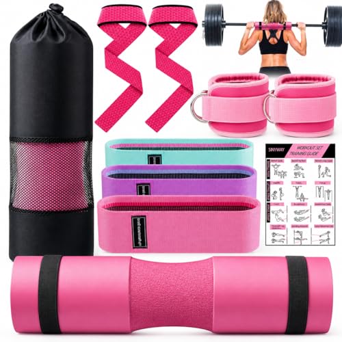Barbell Pad Set 10 Pcs Barbell Squat Pad for Hip Thrusts Lunges Leg Day with 2 Gym Ankle Straps 3 Hip Resistance Bands 2 Lifting Strap Barbell Pad and Carry Bag