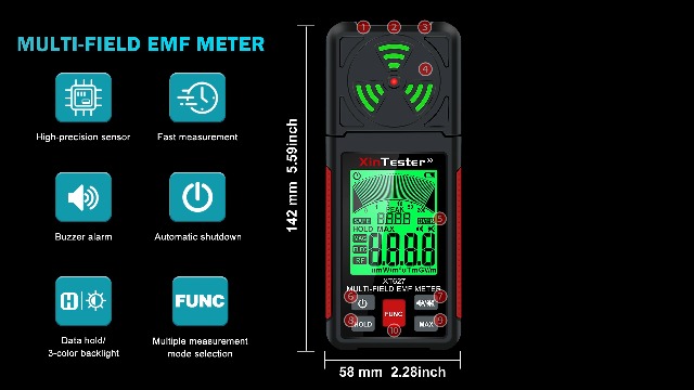 Image of Xin Tester EMF Detector Meter 3-in-1 Digital Electromagnetic Radiation Magnetic Field Reader Tester, Home Outdoor Microwave Radioactive Ghost Hunting Cell Phone Towers WiFi Signal Detecting