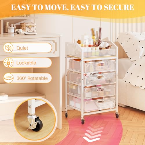 Image of SUNALLY Rolling Makeup Cart with Drawers, Rolling Vanity Nail Cart, White