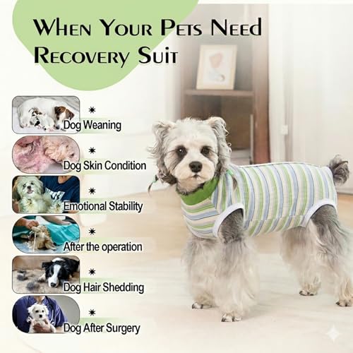 Image of Dog Surgery Recovery Suits, Sleeveless Dog Recovery Suit Female, E-Collar & Cone Alternative Surgical Suit for Small and Medium Dogs After Surgery, Striped Dog Onesie Pajamas