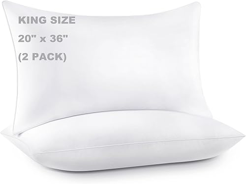 Almohadas de cama para dormir, almohadas alternativas de plumón, blancas, relleno de microfibra, juego de almohadas King de 2,20 x 36 pulgadas,