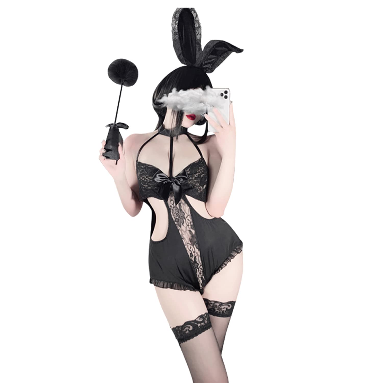 SINMIUANIME Women Bunny Costume Bunny Anime Cosplay Lingerie One Piece Bodysuit With Sexy Socks