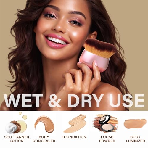 Image of Extra Large Body Makeup Brush For Self Tanner, Leg Makeup &Bronzer Blend,75 mm Wide-headed Kabuki Brush Provides More Even &Pretty Application, Oval Face&Back Makeup Brush, Wet&Dry Use- Pink Rose Gold