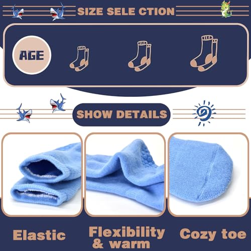 SkiBeaut Toddlers Non Slip Socks 6 Pairs Mid Calf Thickened Pad Anti Skid Kid Warm Toddler Socks Boys Girls 1-7 Years4
