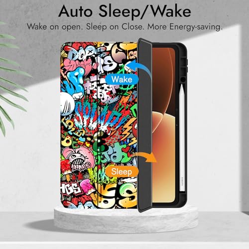 Image of Robustrion Cover for Xiaomi Pad 8 /8 Pro / 7 /7 Pro Cover Case 11.2 inch, Hybrid Flip Cover with [Transparent Back] and [Pencil Holder] for Xiaomi Mi Pad 7 /8 Cover [Auto Sleep Wake] - Hippy