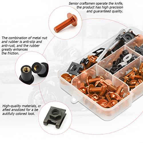 JNNJ 177 PCS Schraubensatz Motorrad Verkleidung Schrauben Kit, Motorrad Windschutzscheiben Verkleidungsschrauben, Motorräder modifizierte Zubehör Schraubensatz(Orange)
