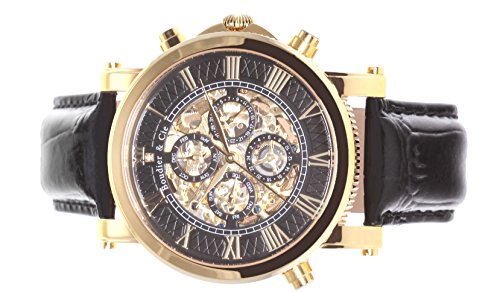 Boudier & Cie SK14H036 - Reloj Esqueleto Automatico Analogico para hombre, Esfera negra, Carcasa dorada de Acero inoxidable, Correa de Cuero negro
