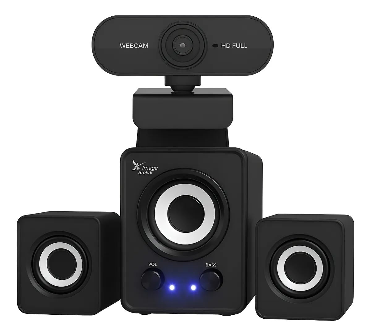 Kit Webcam Full HD 1080p Dobrável com Microfone Integrado + Caixa de Som Subwoofer 10W,