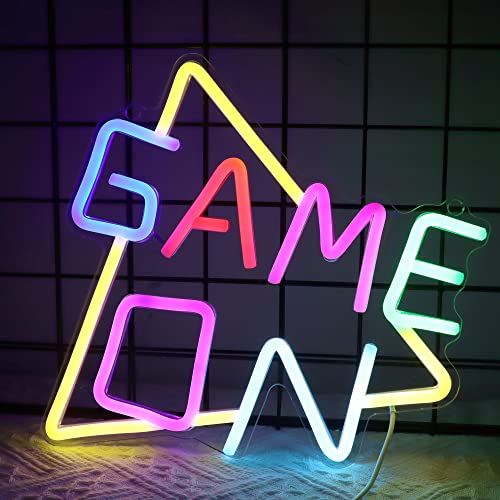 Game On Neon Signs for Gamer Room Decor, Attivolife Light up Colorful Dimmable LED Bedside Wall Lamps with USB Powered, Cool Birthday Xmas Bedroom Gifts for Boys, Gaming, Teens, Kids, Friends, Men