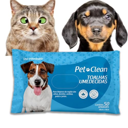 Toalhas Umedecida Pet Clean com Aloe Vera para Higiene e Limpeza de Cães e Gatos, Pacote com 50 Unid
