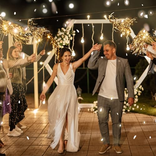 Image of Simgoing 100 Pcs Lighted Wedding Wands LED Tinsel Wands Light up Streamers Sparklers for Wedding Send Off and Exits Birthday Party Props Favors(Champagne)