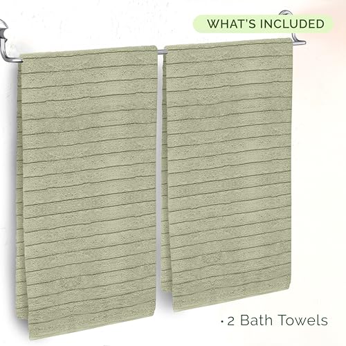 Image of Elegant Comfort 100% Turkish Cotton Corduroy Ribbed Luxury Soft 2 Pack Bath Towels 27 x 54 Inch - Ultra Plush, Absorbent, Quick Dry, Hotel Spa Quality Towels for Bathroom Essentials, Mint Green