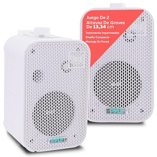 Pyle Altavoces, Duales, Resistentes al Agua y a la Intemperie, Montaje en Pared o Techo, 5.25”, Ideal para Uso en Piscinas, Patios, Terrazas, Espacios Interiores