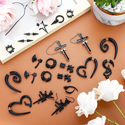 Newitin 20 Pairs Stainless Steel Punk Earrings Y2K Dangle Earrings Axe Cone Cross Screw Sword Skull Earrings Piercing Huggie Earrings Hinged Hoop Earrings For Men And Women #TOP3