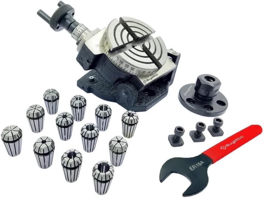 3" Inch I 80mm Tilting 4 slot Rotary Indexing table with ER Adapter & Spanner (ER25-12 Pcs Collet Set (Range 1/8-5/8"))