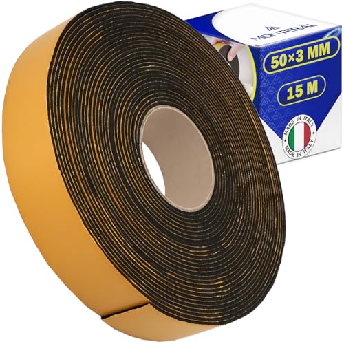 MONTERAL Cinta Adhesiva Caucho Anticondensación 15 m 50x3 mm Cinta Goma Adhesiva para Aislamiento de Tuberías Frías y Calientes en Sistemas de Condensación - MADE IN ITALY