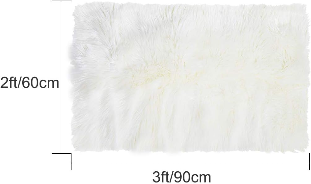 uxcell Soft Faux Fur Rug Indoor Fluffy Faux Sheepskin Area Carpet Rugs for Bedroom Sofa Living Room Rectangle Washable Floor Mat 2 x 3 Feet Snow White