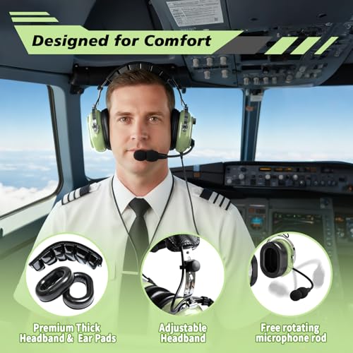 Image of WODASEN Aviation Pilot Headset for Students Flight School Passive Noise Canceling Aircraft Headphones with Boom Mic