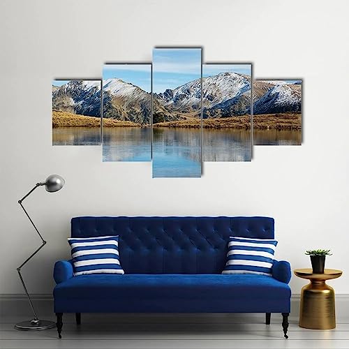 Affiche décor mur vide lac Querol en hiver peinture 5 pièces avec cadre en bois