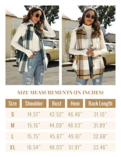 Uaneo Womens Flannel Plaid Vest Retro Button Down Pocketed Sleeveless Jacket Overshirt (Green, Small) #TOP6