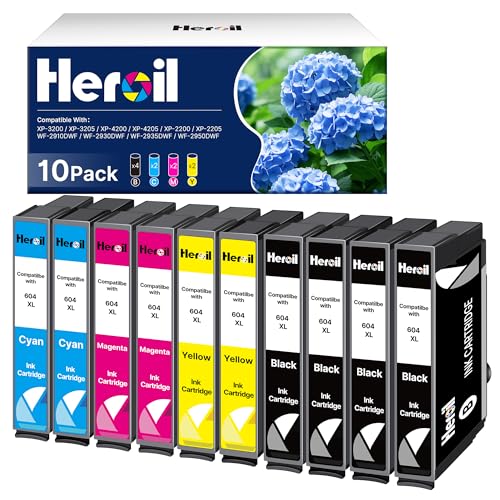 Heroil 604 604XL Cartuccia d'inchiostro Compatibile, Adatta per Cartucce Epson 604 604XL per Epson Expression Home XP-2200 XP-4200 XP-3200 XP-2205 XP-3205 Workforce WF-2930 WF-2910 WF-2950(10 Pack)
