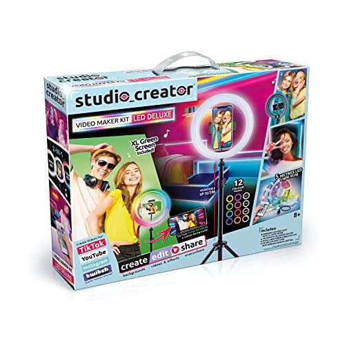 Canal Toys Video Maker Deluxe Kit Per Bambini – Anello LED 20 Cm Con 12 Colori, Green Screen 2x2 M, Treppiede 1 M, Telecomando E Guida