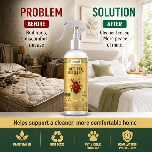 Image of Bed Bug Repellent Spray for Home, Mattress, Sofa & Furniture | Plant Based Bed Bug Spray for Indoor Use | Long Lasting Fresh Protection | Easy to Use 200ml