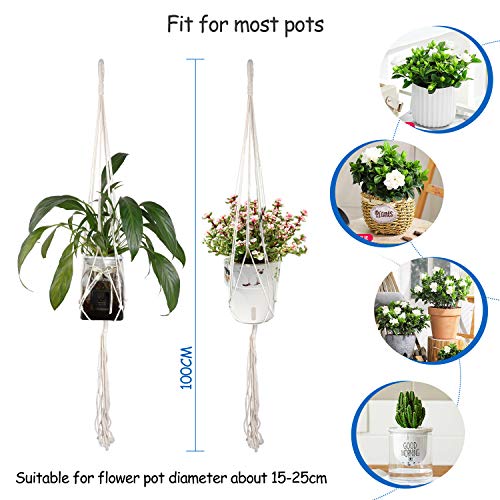 WD&CD 4 stuks macramé plantenhangers met 4 hangende haken, indoor outdoor plantenpot katoenen touwhanger handgemaakte hangende plantenmand katoenen touwhouder (40 inch beige) - Afbeelding 6