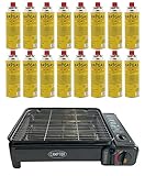 Campata tragbarer Gasgrill Set | Campinggrill | Balkon-Grill | Tischgrill | Gas Grill BBQ | inkl. Zubehör und Gaskartuschen | Schwarz (+16 Gaskartuschen)