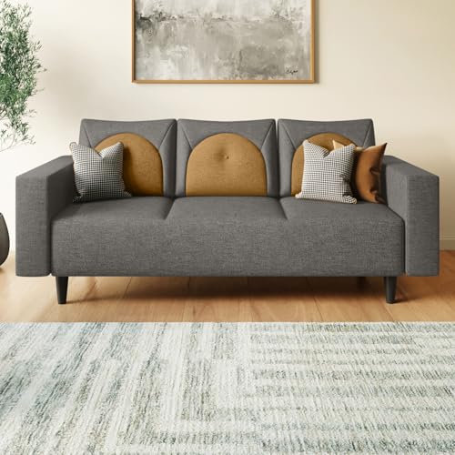 Image of Interio by Godrej Sofa Windle 3-Seater Fabric Sofa for Living Room, 3-Years Warranty, Solid Wood, Taupe and Camel