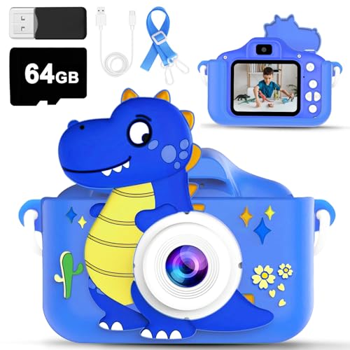 Kids Camera Toy, 64GB Digital Camera for Kids, Dinosaurs Birthday Gifts for Boys Age 3-12, 1080P HD Video Camera for Toddler, Children Toys for 3 4 5 6 7 8 9 Year Old Boys