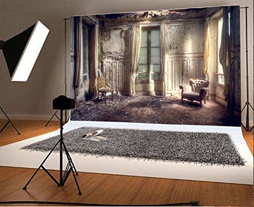 Laeacco 10x6.5ft Vintage Shabby House Interior Photography Backdrop Chairs in a Disrepair Room with Heavy Decay Abandoned Building Scene Background Adults Portraits Photo Booth Shoot Video Studio Prop