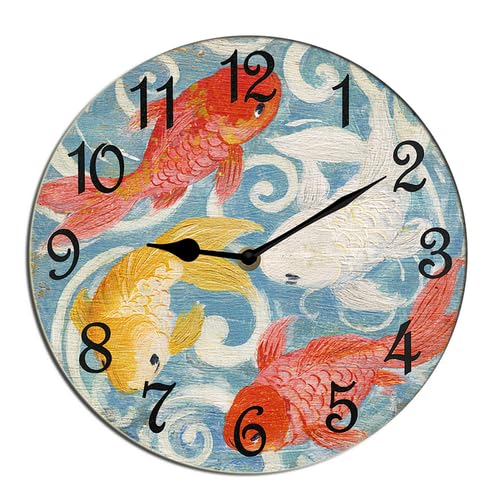 Horienteeon Horloge murale décorative en bois avec poisson rouge - Horloge à quartz silencieuse...