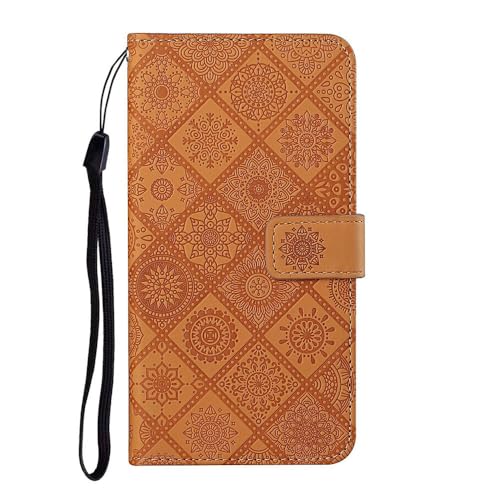 Étui iPhone 14 Pro marron en cuir avec clapet magnétique et rangements portefeuille