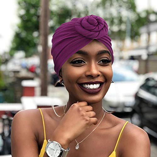 Image of DRESHOW 5 Pack Knotted Headwraps for Women African Turban Pre-Knotted Beanie Headwraps Hair Covers
