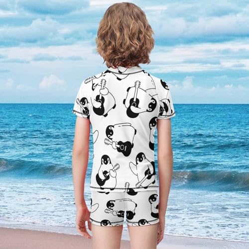 Penguin Playing The GuitarChildren's Swimsuits Boys Two Piece Suit8-10Y（130cm）2