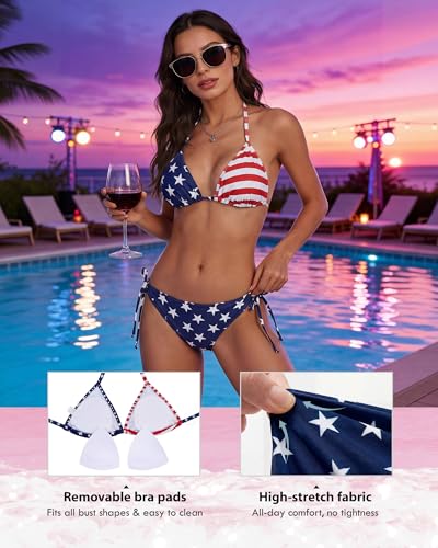 Image of American Trends Women's String Triangle Halter Bikini Set-2 Piece Swimsuit,Adjustable Ties,Removable Pads&Quick-Dry Fabric