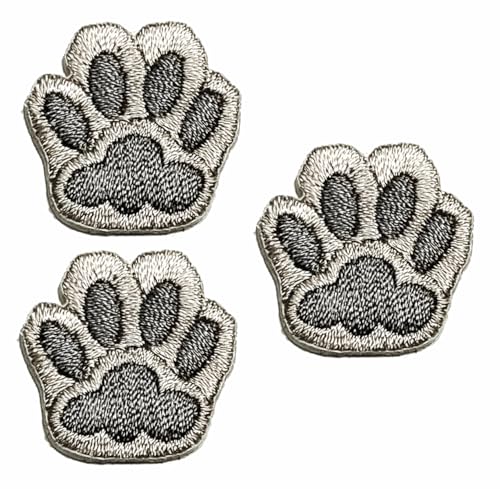 Mini Small Gray Paw Print Dog Cat Cartoon Embroidered Iron On Patches Paw Print Shape Iron on Patches Clothing Dress Jeans Jackets Hat Bag Backpacks Sewing/Lot of 3 Pieces