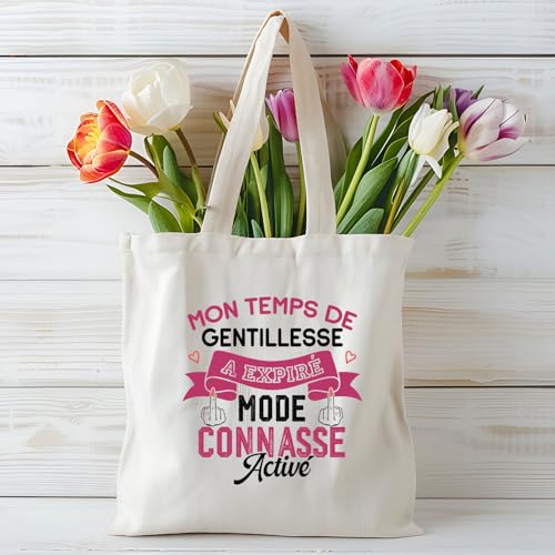 HALUMI Sac en Toile Gentillesse expirée mode connasse activé Citation Drôle Humour Message Tote Bag Grand Sac de Courses 42x38cm Cadeau Connasse Amie Collègue Anniversaire – vue 3