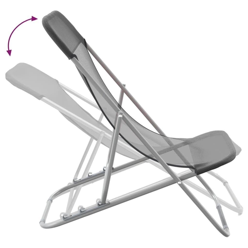 Strandstühle 2er Set Grau Textilene Pulverbeschichteter Stahl Outdoor Relaxliegen Gartenliegen Klappbar Poolliege Balkonliege Terrasse Camping Liegestühle