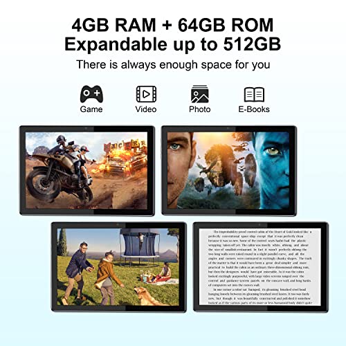 BYYBUO 10,1 Zoll Android 12 Tablet, Octa-Core 2,0 GHz-Prozessor, neues Upgrade Smartpad Tablet 7000mah, 4G RAM+ 64 GB ROM, erweitert auf 512 GB, 1920x1200 Auflösung, Grau Tablets Prime 2023 – Bild 6