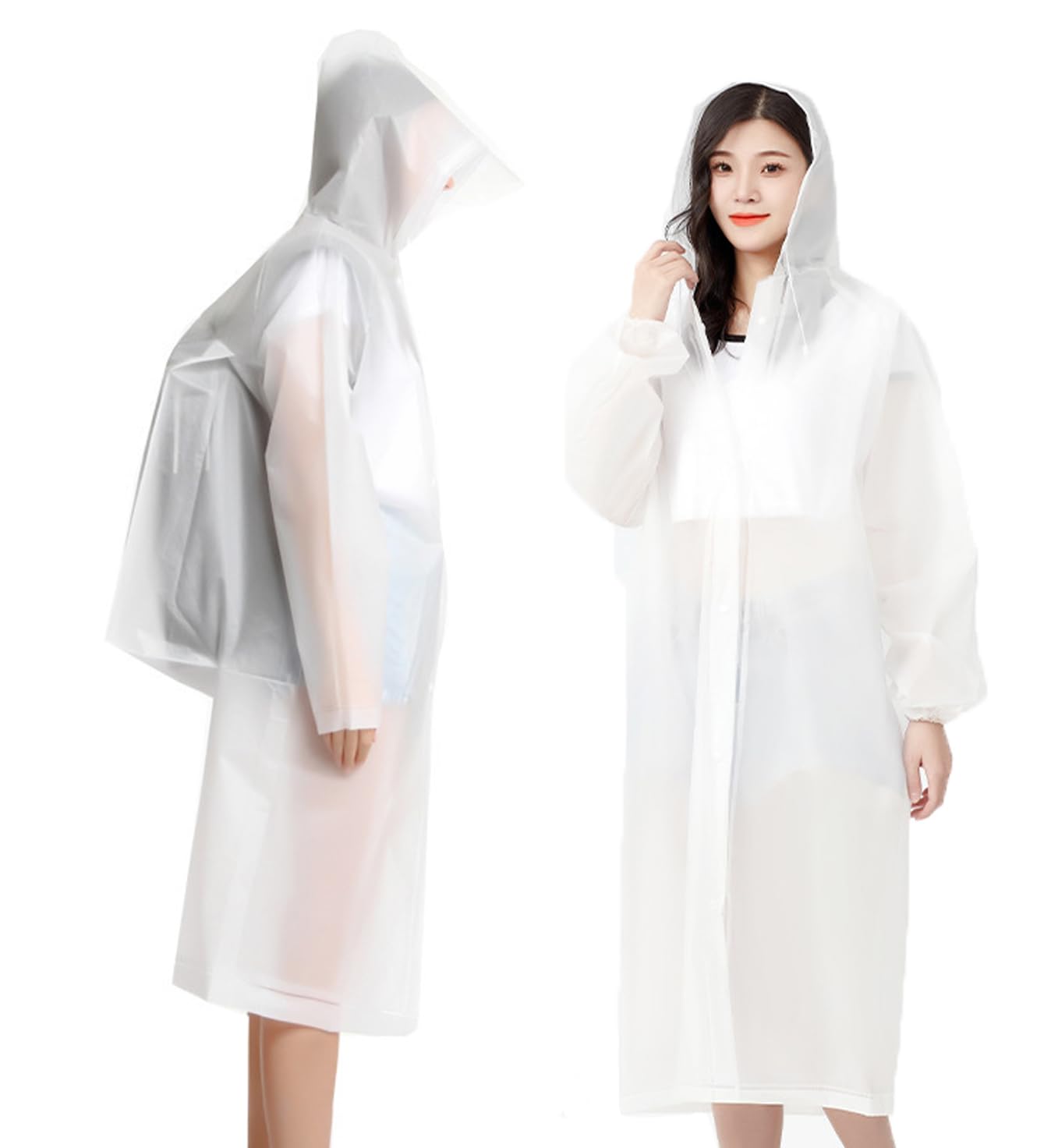 Raincoat Rain Poncho for Adults, 1 Pack EVA Rain Poncho for Women and Men Reusable Raincoat Jacket Packable for Family Fishing/Travel/Emergency/with Hood and Elastic Sleeving